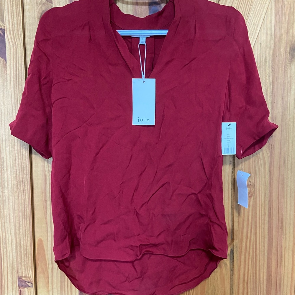 Joie Women's Deep Red Short-Sleeve V-Neck Blouse